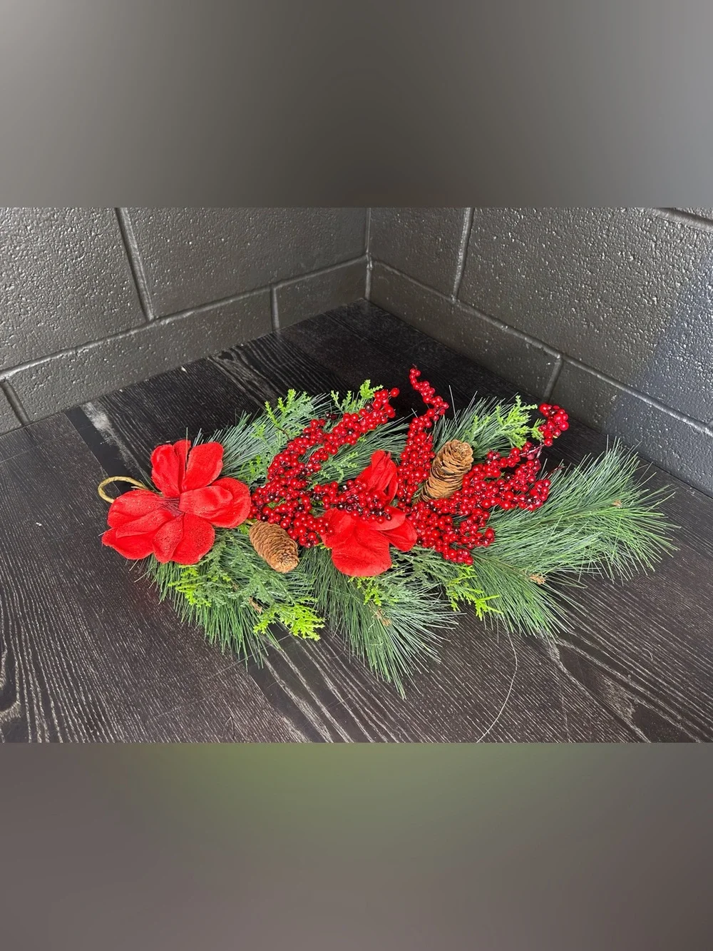 Red Poinsettia Garland - Pinecone Accent - 23x13 - Holiday Decor - Christmas